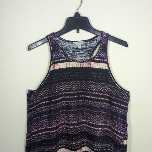 Lucky Lotus Racerback Tank Top XL Purple Black Cream Geometric BOHO High Low - Picture 3 of 6